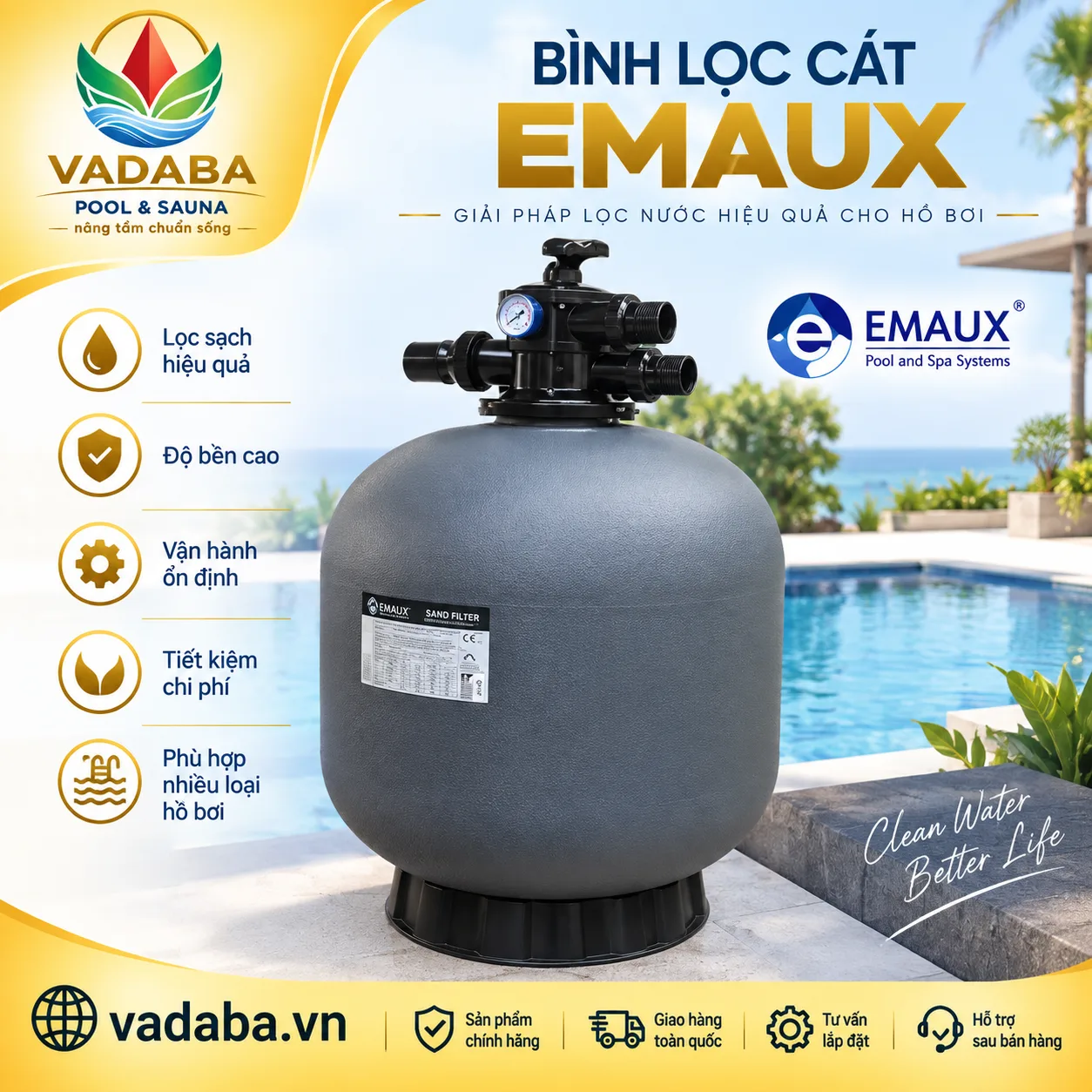 BÌNH LỌC CÁT HỒ BƠI EMAUX V800