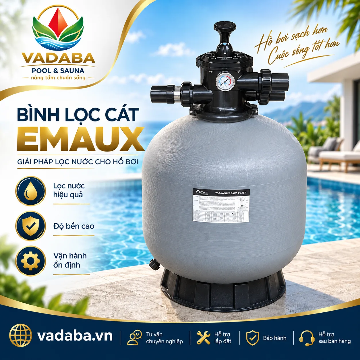 BÌNH LỌC CÁT HỒ BƠI EMAUX V800